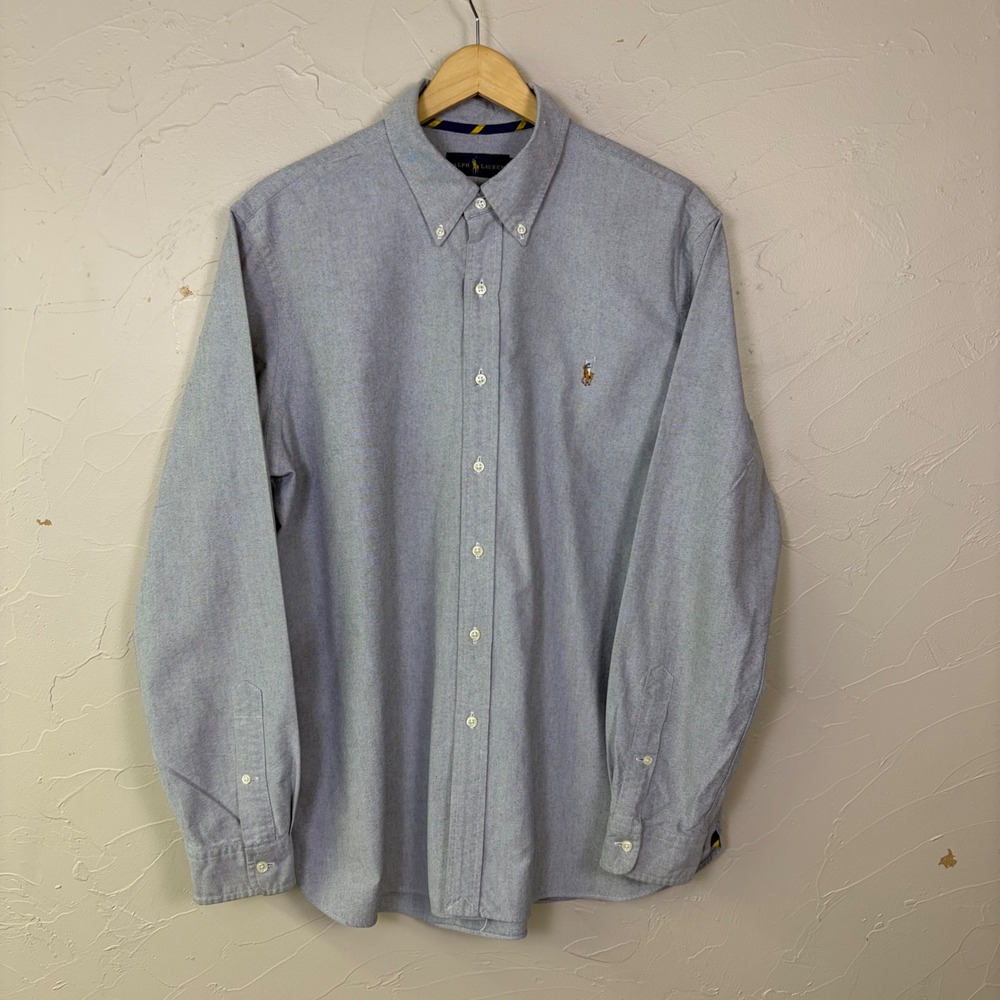 Ralph Lauren Flesh Pony Button Down Shirt Mens XL Grey Oxford Long Sleeve Preppy